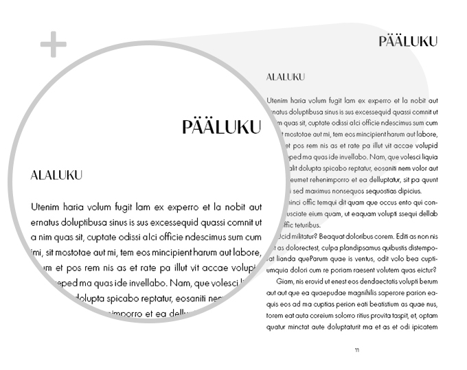 Esimerkki kirjasintyyppi suurennos Pelkistetty opaskirja persoonallinen versio