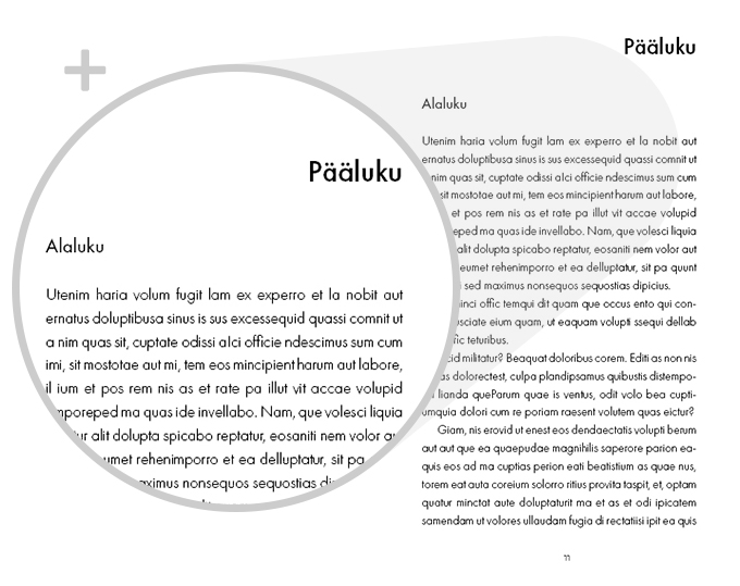 Esimerkki suurennus kirjasintyyppi Pelkistetty opaskirja klassinen versio