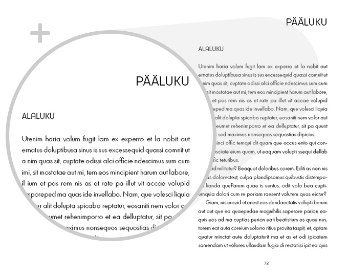 Esimerkki suurennus kirjasintyyppi Pelkistetty opaskirja Moderni versio
