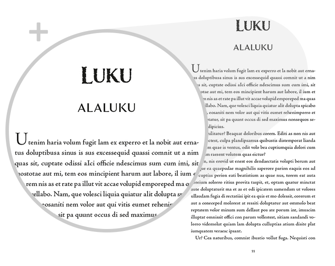 Esimerkki suurennus kirjasintyyppi Scifi ja Fantasia Persoonallinen versio