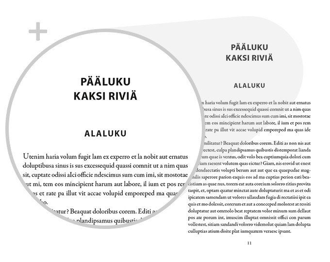Esimerkki suurennus kirjasintyyppi yleinen kaunokirjallisuus moderni versio
